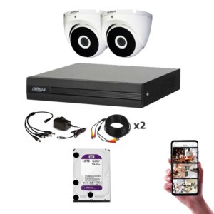 Kit de Seguridad Dahua Dvr + 2 Domos Metalicos + Disco WD Purple 1TB